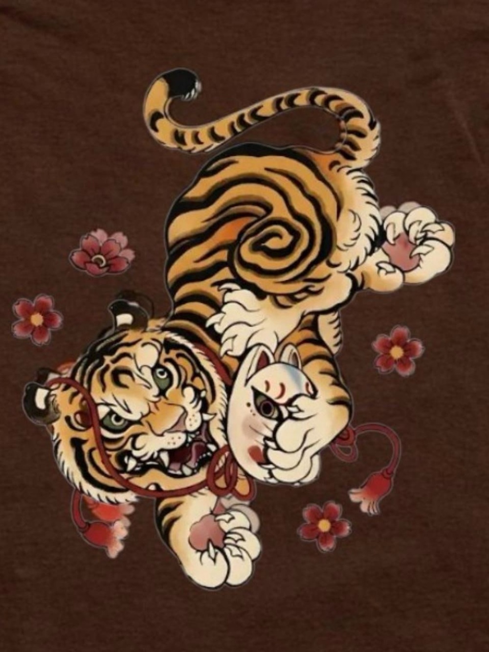 Brown Tiger Graphic Tee, tiger and flower shirt - Picture 2 of 2